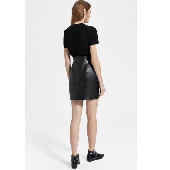 Theory Leather Wax Mini Skirt in Black. - Picture 3 of 7